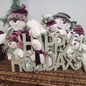 Happy Holidays Snowman Family Sign - Shelf Sitter